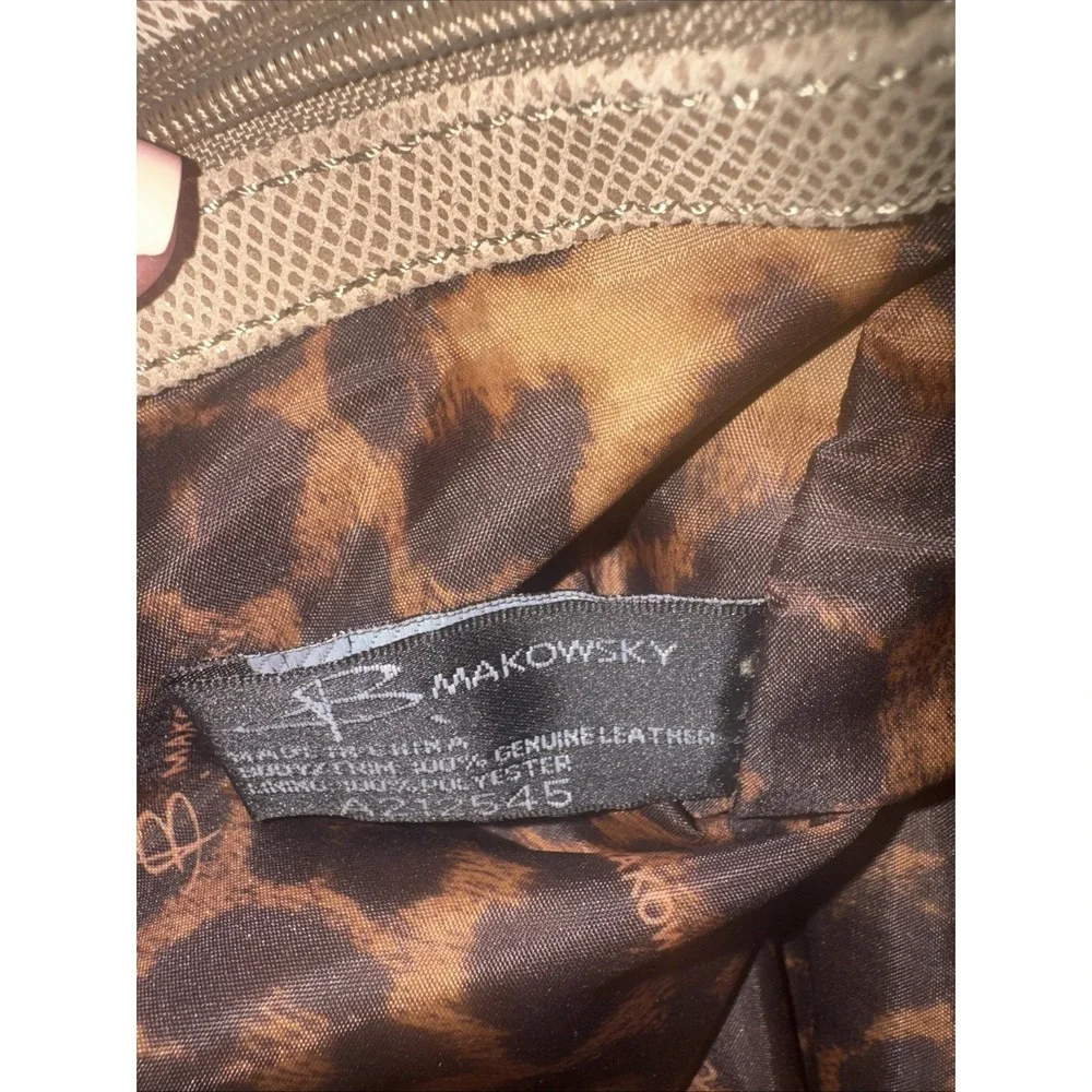 B MAKOWSKY shimmery snake lizard embossed suede feel tan beige shoulder bag
